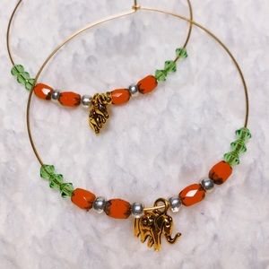 Elephant hoops with Swarovski crystals and beads.